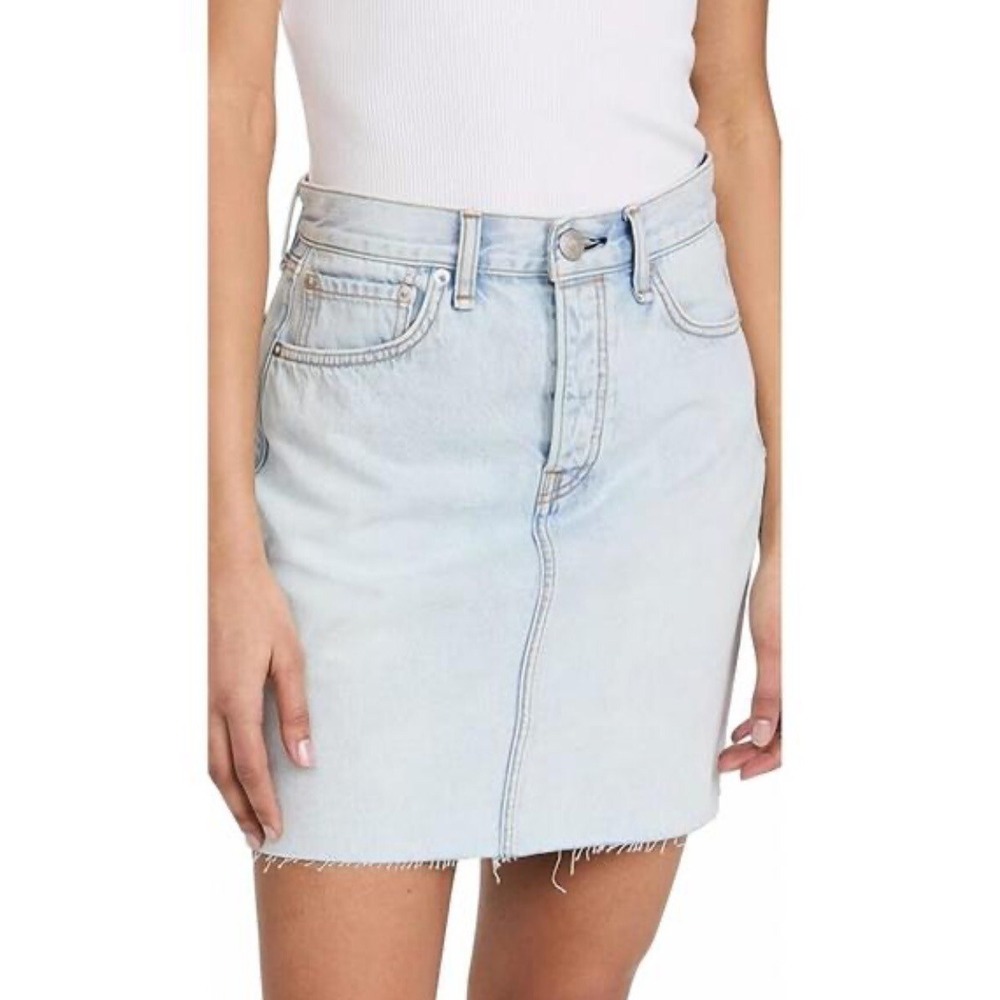 Rag & Bone High Rise Mini Skirt 17" Primrose Light Denim Raw Hem Sz 29 MSRP $204